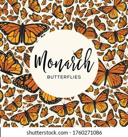 Monarch Butterflies from Angangueo, Michoacán; México and Canada Composition – Copy Space