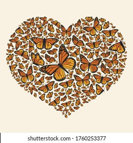 Monarch Butterflies Heart Shape Composition