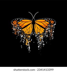 monarch butterflies with orange wings. isolated on black background