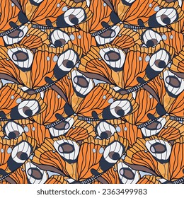 Monarch butterflies seamless pattern for textile or wallpaper. Vector hand drawn insect illustration background.