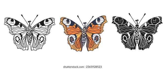 Monarch butterflies set Vector hand drawn bug insect illustration isolated on white background.