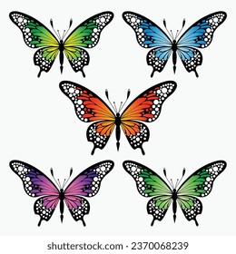 Monarch butterflies set. Vector illustration isolated on white background