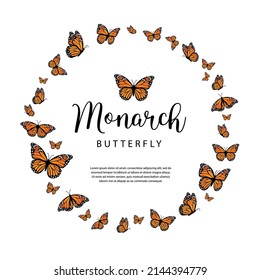 Monarch butterflies butterflies in the shape of a circle. Vector illustration isolated on white background