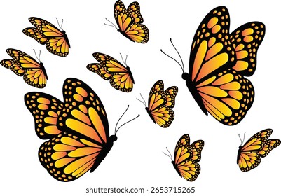 Borboleta monarca de design de voo de tamanho diferente.ilustração