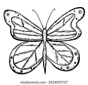 Mariposa monarca con estilo de boceto dibujado a mano. Ilustración de línea de vector