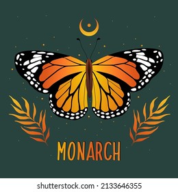 Mariposa monarca. Ilustración vectorial dibujada a mano.