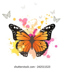 Monarch butterfly over bright background