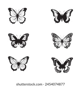 Monarch butterfly silhouettes collection, vector illustration isolated on white background.