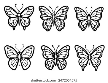 Monarch butterfly silhouettes collection, vector illustration isolated on white background