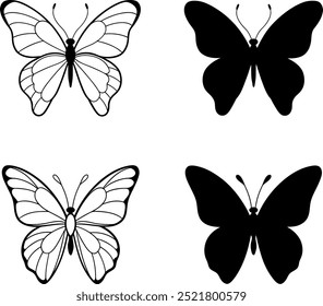 Monarch butterfly silhouettes collection, vector illustration isolated on white background