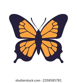 Ilustración vectorial de la mariposa monarca plana, icono de la mariposa de la monarca naranja plana aislado en un fondo blanco