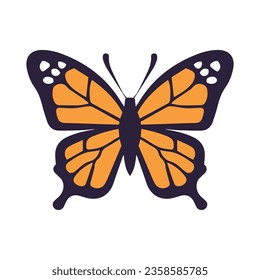 Ilustración vectorial de la mariposa monarca plana, icono de la mariposa de la monarca naranja plana aislado en un fondo blanco