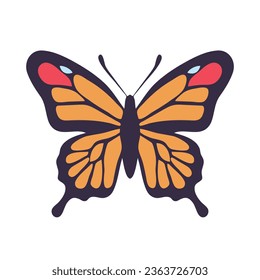 Monarch butterfly vector illustration, flat orange monarch butterfly vector icon isolated on a white background