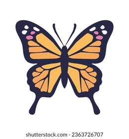 Monarch butterfly vector illustration, flat orange monarch butterfly vector icon isolated on a white background