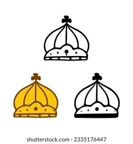 Monarch crown icon set in doodles styles isolated on white background. Royal or queen sign, authority symbol