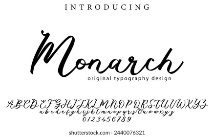 Monarch Font Stylish brush painted an uppercase vector letters, alphabet, typeface