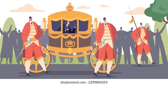 Monarch Glides Through The Street In A Magnificent Carriage, Surrounded By Guards Wear Traditional Red Clothes And Sword