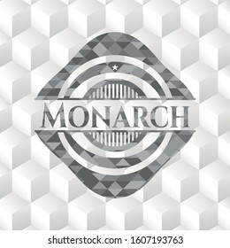 Monarch grey emblem. Retro with geometric cube white background