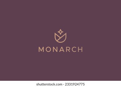 Monarch Logo Simple Geometric Letter M Concept Flower Bloom Gold and Elegant Brand Identity