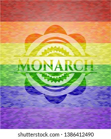 Monarch on mosaic background with the colors of the LGBT flag