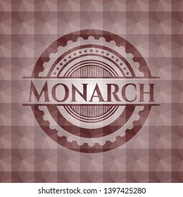 Monarch red seamless badge with geometric pattern background.