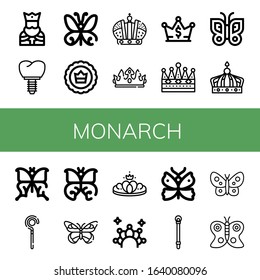 monarch simple icons set. Contains such icons as King, Crown, Butterfly, Sceptre, can be used for web, mobile and logo