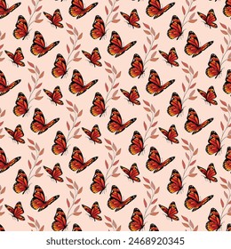 Monarch Summer Garden Seamless Vector Pattern Design