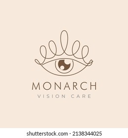 monarch vision care logo, creative eye with line art crown style