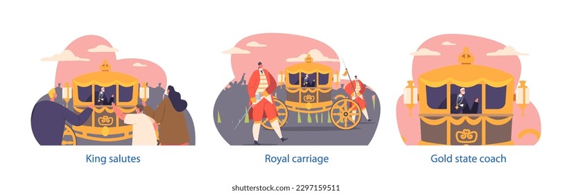 Monarch Waves At The Crowd While Riding In A Luxurious Carriage On The Street For A Grand Parade Isolated Elements