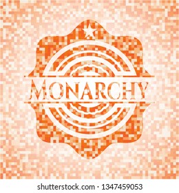 Monarchy abstract emblem, orange mosaic background