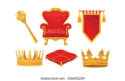 Monarchy Attributes Vector Set. Golden Power Symbols Collection