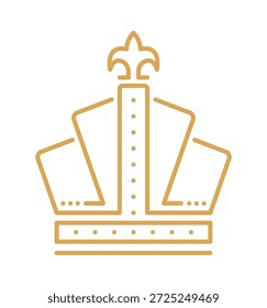 Monarchy authority crown line icon or VIP sign. Prince or princess jewelry abstract lineart symbol, monarch royal power heraldic graphic golden linear vector icon. Queen tiara emblem or crown label