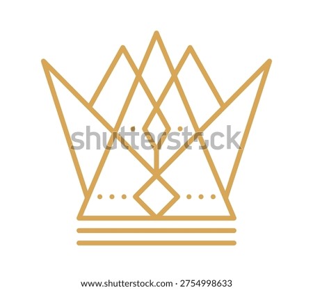Monarchy authority king crown line icon or sign. Queen heraldic symbol or lineart label, king crown jewelry linear vector icon. Prince or princess tiara abstract golden thin line symbol or emblem