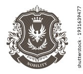 Monarchy coat of arms - heraldic royal emblem shield with crown and laurel wreath