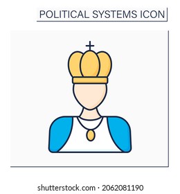 Monarchy color icon. Supreme authority vested in monarch. Individual ruler achieve position through heredity. Political system concept.Isolated vector illustration