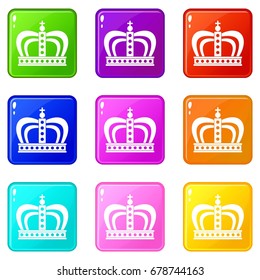 Monarchy crown icons of 9 color set isolated vector illustration