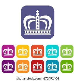 Monarchy crown icons set vector illustration in flat style In colors red, blue, green and other