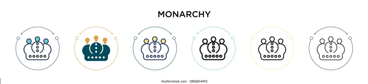 Monarchy icon in filled, thin line, outline and stroke style. Vector illustration of two colored and black monarchy vector icons designs can be used for mobile, ui, web