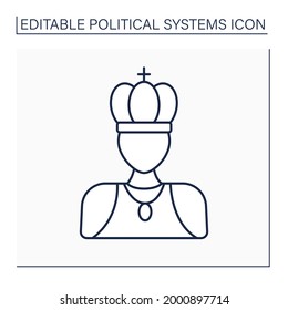 Monarchy line icon. Supreme authority vested in monarch. Individual ruler achieve position through heredity. Political system concept.Isolated vector illustration.Editable stroke