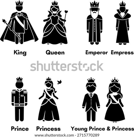 Monarchy and Royal Family Figures Vector Icon Set