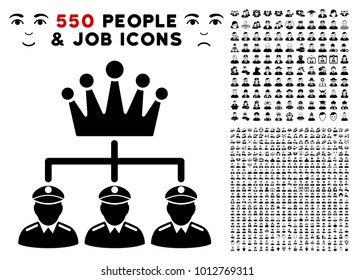 Monarchy Structure icon with 550 bonus pitiful and happy people symbols. Vector illustration style is flat black iconic symbols.