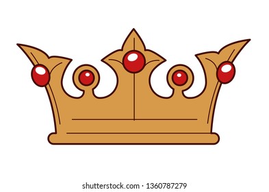 Monarchy symbol king gold crown inlaid with rubies isolated object vector royalty headdress power and authority kingdom ancient coronet or heraldry gemstones jewelry decoration treasure Medieval age