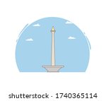 Monas Flat Vector Design Illustration. National Monument of Indonesia the Landmark of Jakarta City. Monumen Nasional Jakarta Tugu Monas, Capital City of Indonesia.