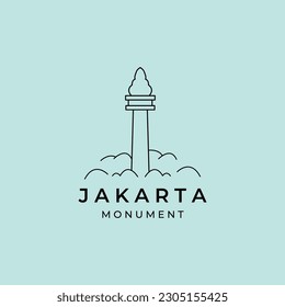 monas indonesia cloud minimalist line art logo icon template vector design