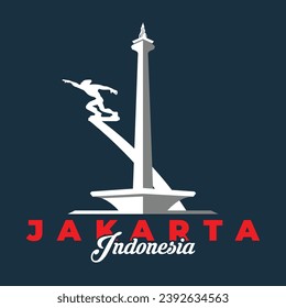 Monas Indonesia Jakarta Monument Tower White Silhouette Vector Logo
