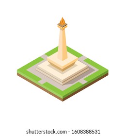 Monas Jakarta, Indonesia Landmark Building Illustration In Isometric Flat Style Eps 10 Editable Vector