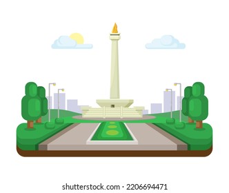 Monas monument at Jakarta Indonesia famous landmark illustration in flat design vector