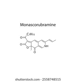 Monascorubramine skeletal structure diagram.pigment compound molecule scientific illustration.