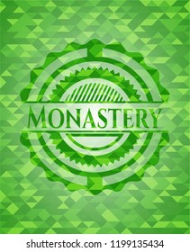 Monastery green emblem. Mosaic background