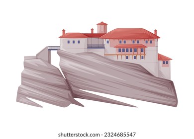 Monastery of the Holy Trinity as Greece Landmark and Traditional Cultural Symbol Vector Illustration